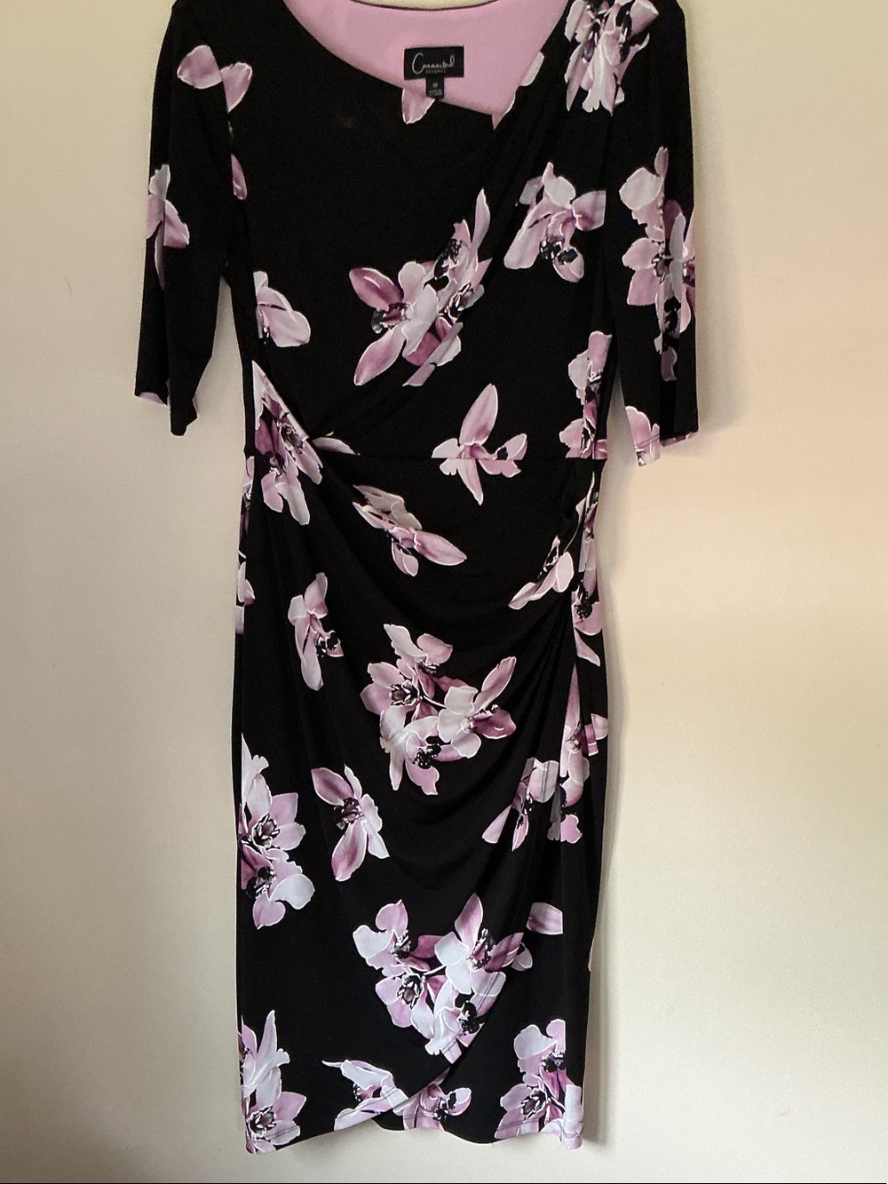connected apparel Black Midi Dress with Pink Floral Print